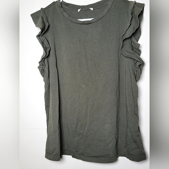 Women's Michael Kors Ruffle Sleeve Army Green Shirt, Size Medium - Picture 1 of 3
